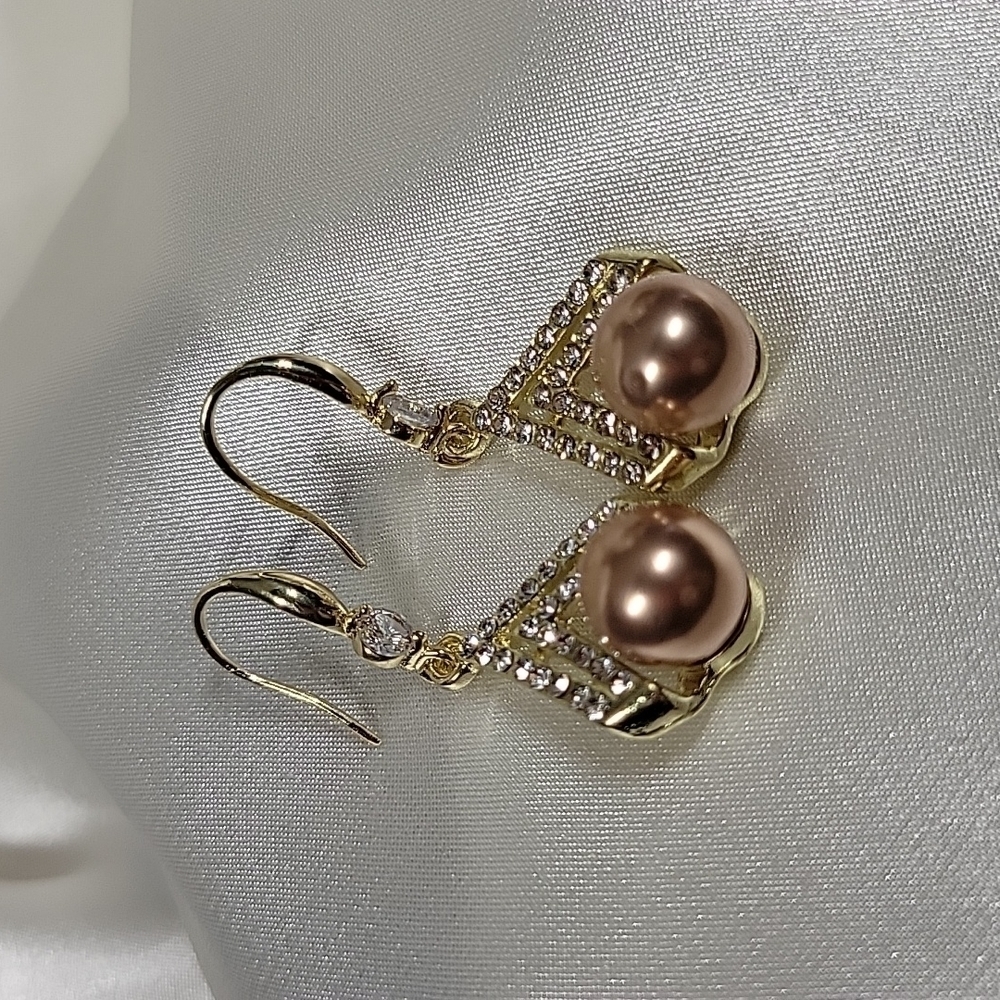 Chocolate Pearl CZ Drop Earrings, S925 wires - Picture 5 of 6
